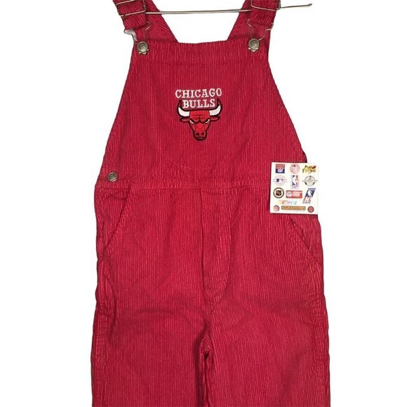 Vintage NWT RARE 90's NBA Chicago Bulls Red Corduroy BIB Overalls VTG Jordan NEW - Picture 3 of 11